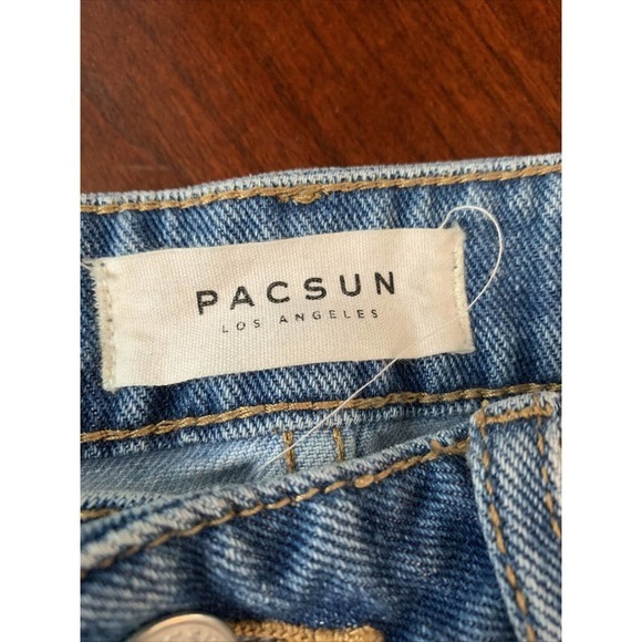 Pacsun Mom Jeans Two Tone Raw‎ Hem High Rise White Blue Sz 25 Straight Leg - Picture 3 of 8